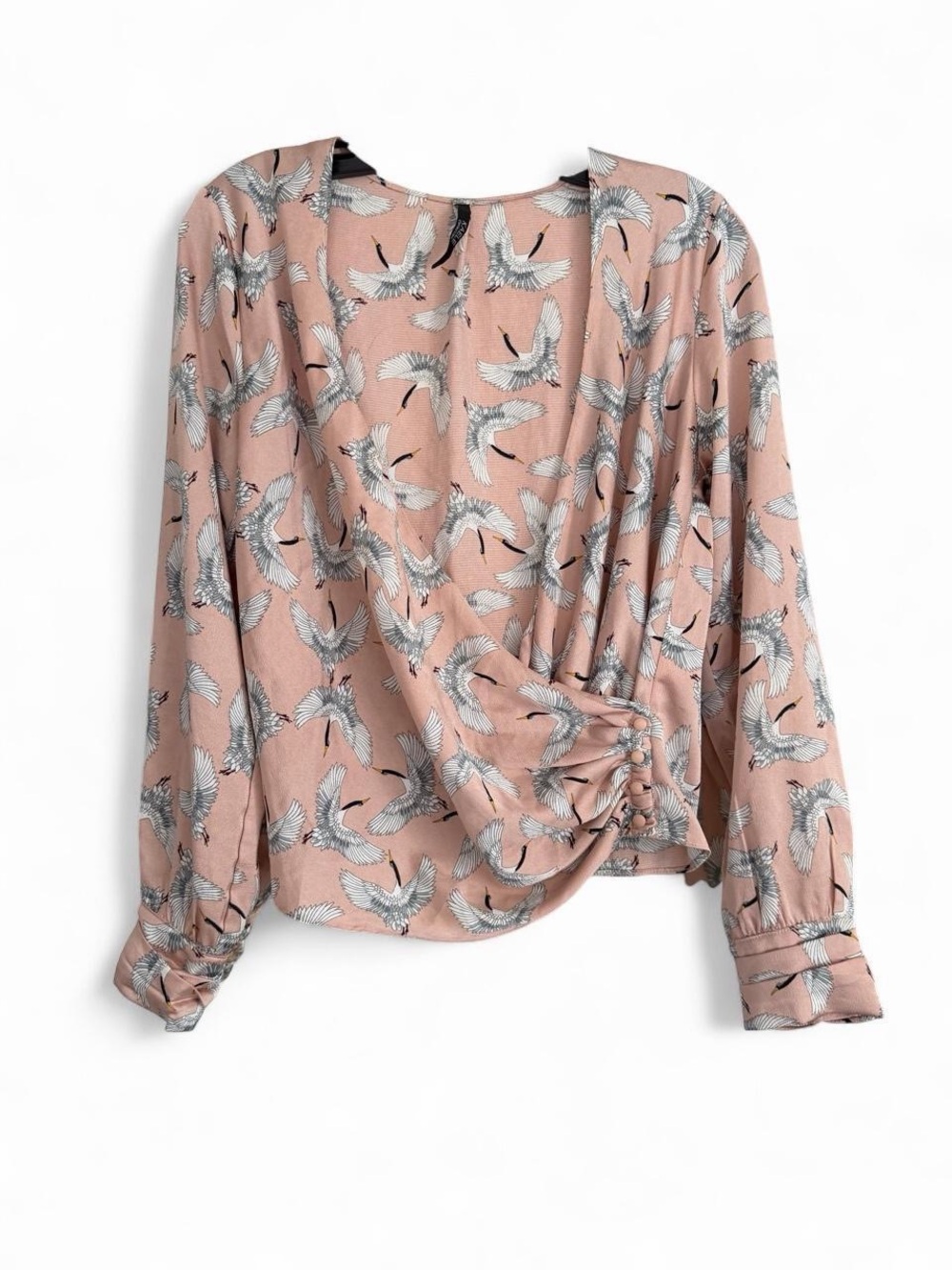 Women's Pink Crane-Print Blouse